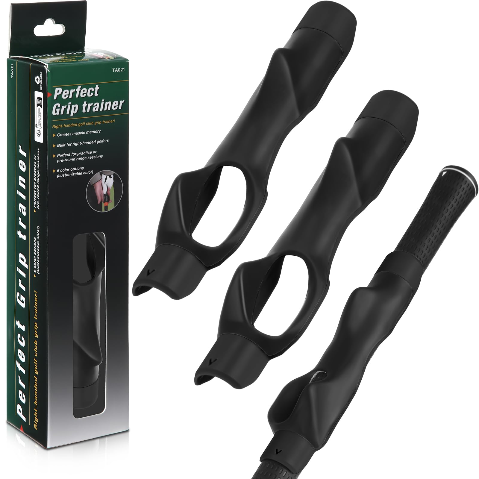 Photo 1 of Seenelling 3 Pack Golf Grip Trainers, Golf Training Aid, Swing Trainer Club Grips Accessories for Right Handed Club Grip Equipment to Help Correct Hand Position(Black)