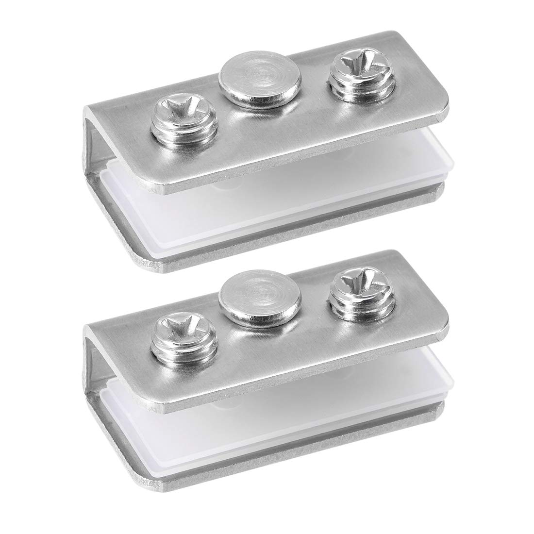 sourcing map Glass Clamp Stainless Steel Glass Clip Adjustable Bracket Holder with Gasket for 5-8mm Thickness Glass , 2 Pcs