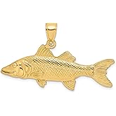FB Jewels 14K Yellow Gold 3D Snook Fish Pendant (0.6 x 1.61 inches)