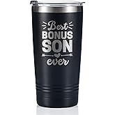 Onebttl Bonus Son Stepson Gifts Travel Coffee Mug Tumbler, Gifts from Mom Dad, Parent, Father, Mother for Son's Birthday, Graduation, Christmas, Stainless Steel Insulated 20oz/590ml - Best Bonus Son