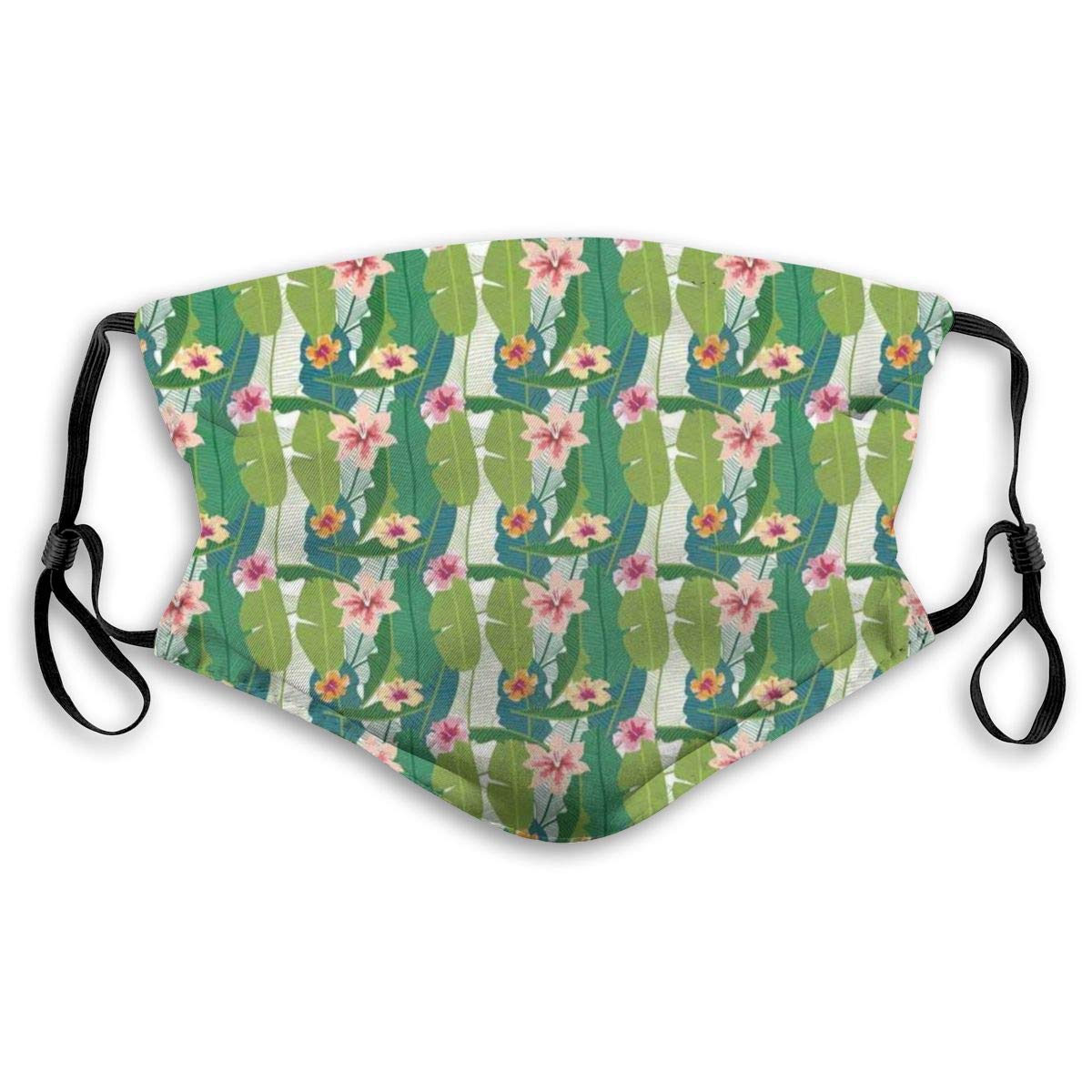 Comfortable Windproof Mask,Artistic Banana Leaves With Colorful Blossoms Of Hawaiian Flowers Nature Theme Print,Printed Facial Decorations For Adult Kid