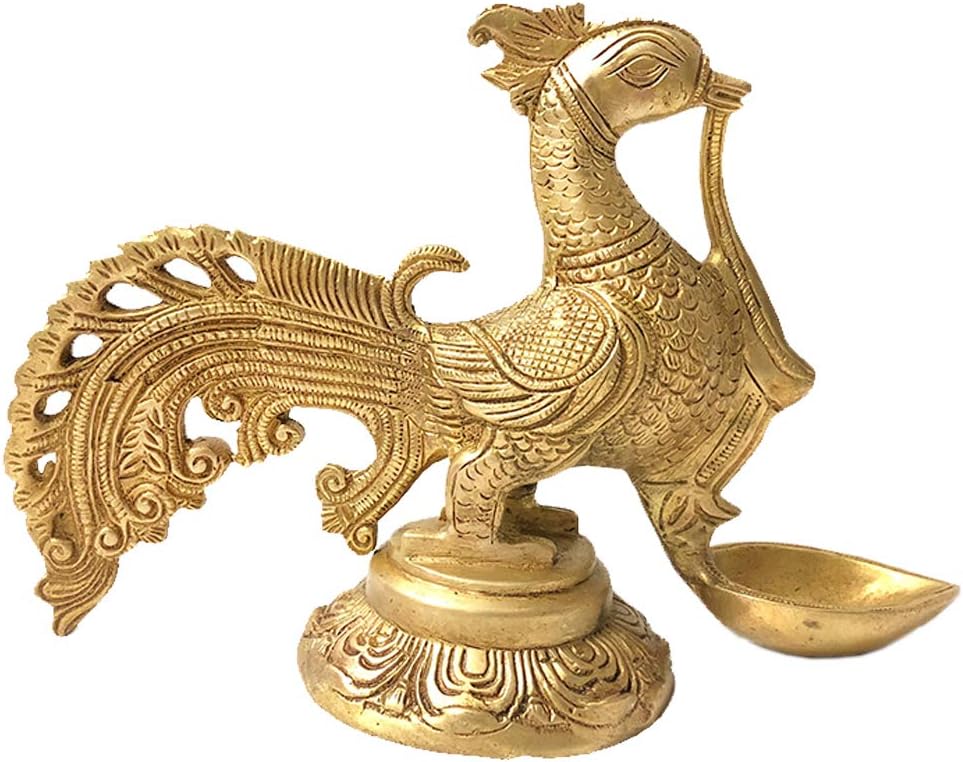 Antiquiteeezzz Exotic Brass Peacock Diya for Religious Festivals Home Decor Temples Offices Meditation