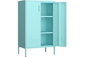 IRONFFICE Locker Cabinet,Morden Locker Storage Cabinets with Legs,2 Doors Sideboard with Adjustable Shelves for Living Room,Kitchen Pantry,Office,Blue