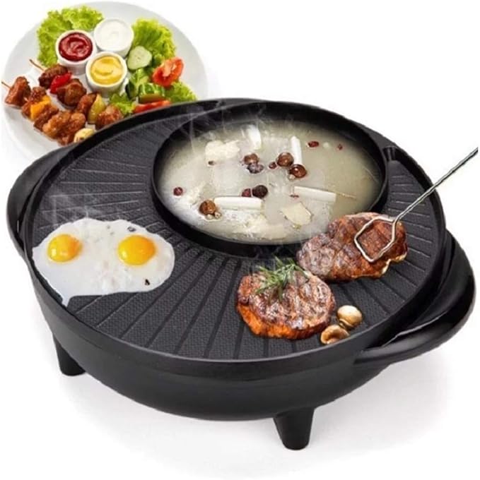 Smokeless NonStick Indoor 2 in 1 BBQ Grill & Hot Pot MultiFunction