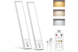 LENOMA Under Cabinet Lighting Wireless, 2200mAh Rechargeable Battery Operated Motion Sensor Light Indoor, 3 Color Temps Under Counter Light, Dimmable Wireless Closet Lights w/Remote for Kitchen,Pantry,2 Pack