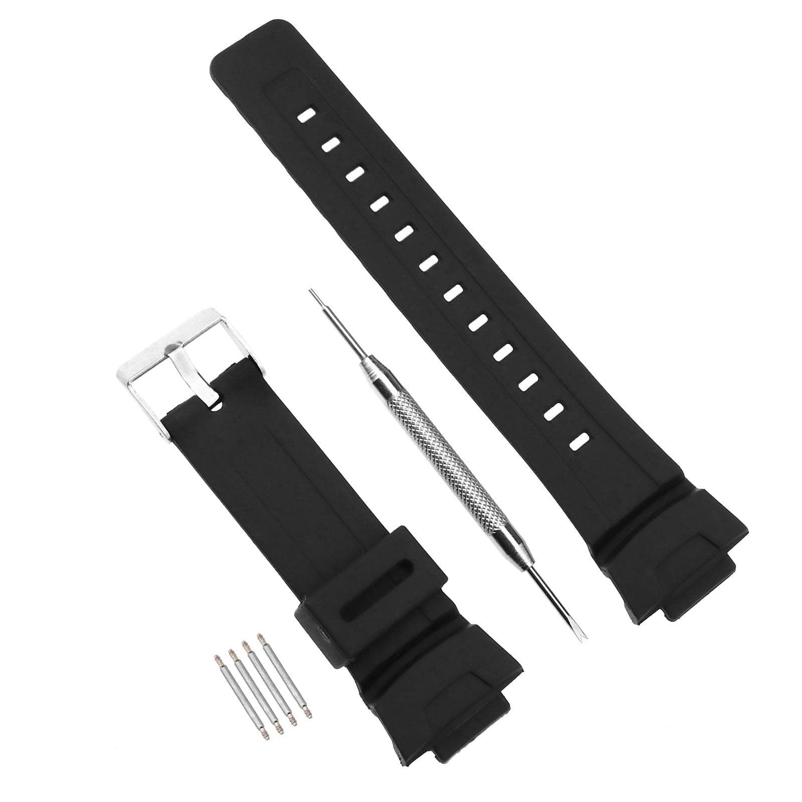 16mm Black Rubber Waterproof Watch Strap Replacement Watch Strap Band Watch Belt Compatible with Casio GLX GA-200 GA-150 GA-201 GA-300