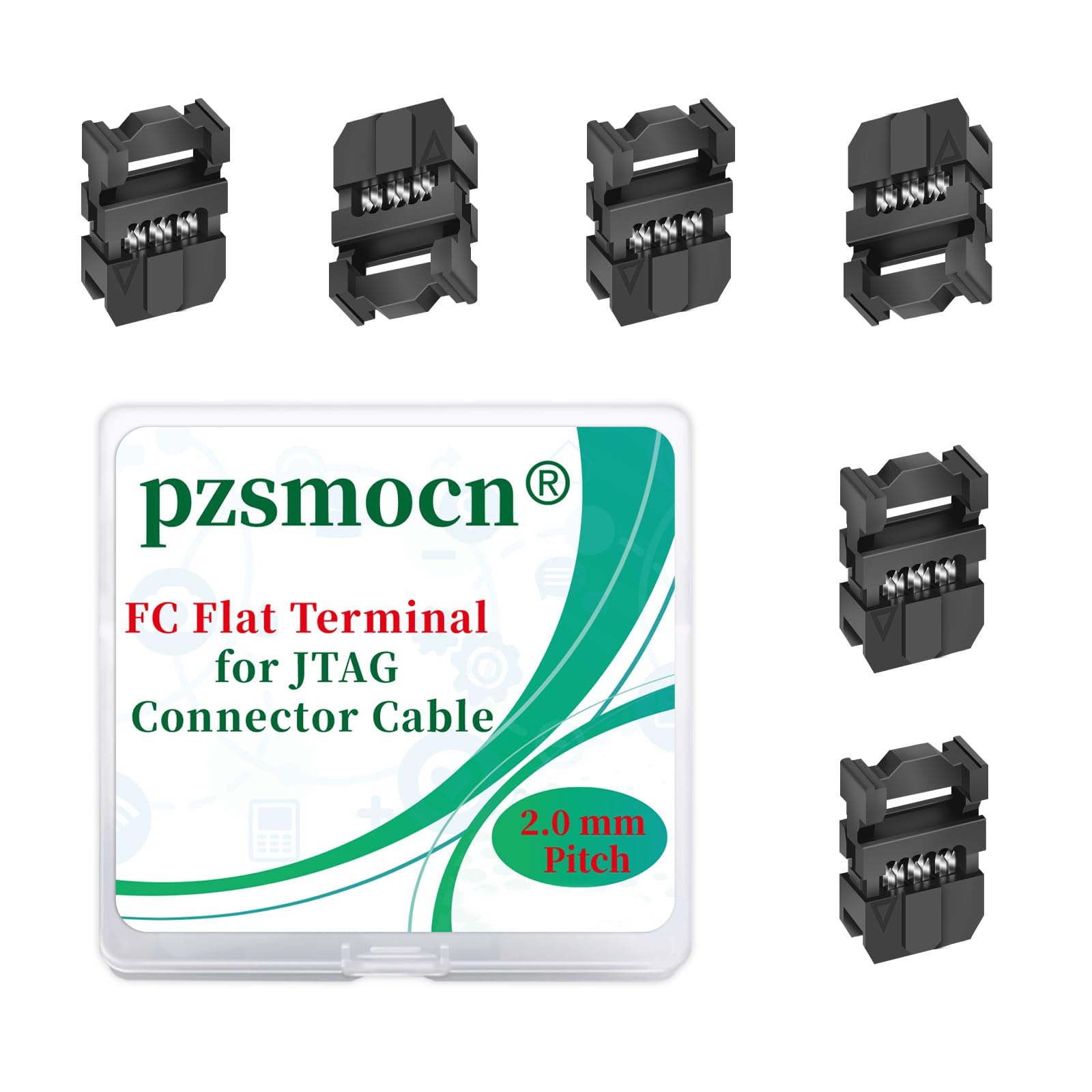 Pzsmocn 20 Sets IDC 2 * 3 Double Row Rectangular Socket Adapter FC Black Crimp Wire Head Three-piece Kit 2.0mm Pitch, 6 Pin FC-Female Terminal Connector, for JTAG Flat Ribbon Cable. — image 1