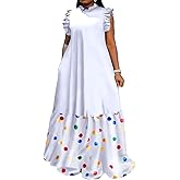 Casual Plus Size Maxi Dress for Women Sleeveless Crewneck Loose A Line Long Dress with Pockets