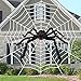 UMIKU 140'' Halloween Spider Web + 50'' Fake Spider Decorations Giant Spider Web Halloween Spider Decoration for Indoor Outdoor Halloween Decorations for Party Costume House Garden Yard Wall Bar