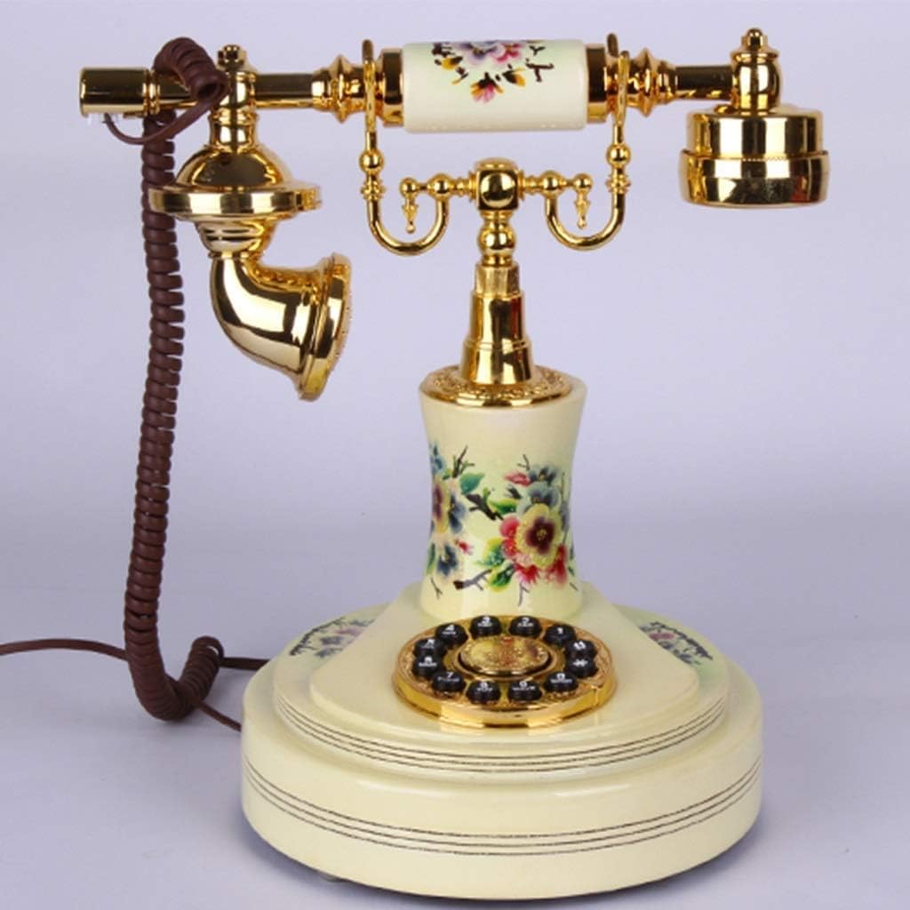 Zjq Phone Vintage Hand Painted Decorative Desktop Fixed Telephone Solid Wood Wired Button Dialing Landline Amazon Co Uk Kitchen Home