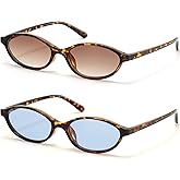 ViewJoy Retro Oval Cat Eye Sunglasses for Women Small Y2K Thin Narrow 100% UV Protection Lightweight Vintage 90s Sun Glasses