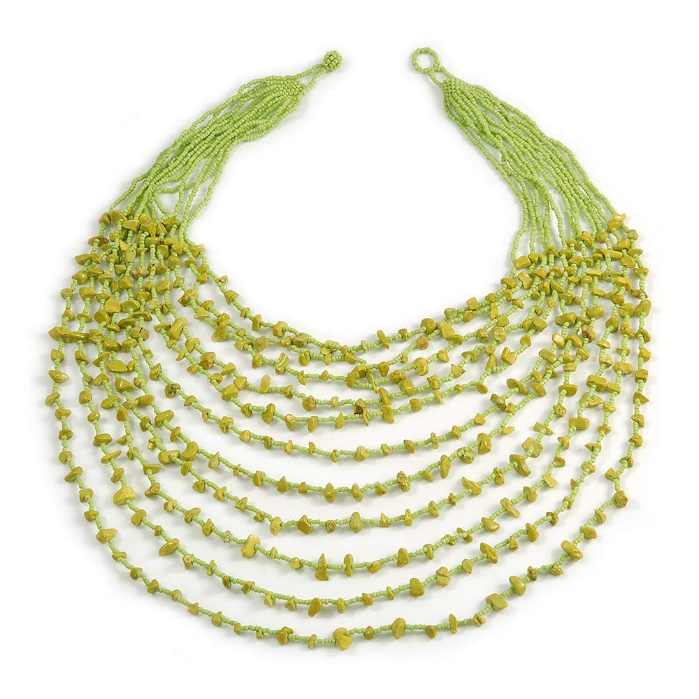Avalaya Long Layered Multistrand Lime Green Glass Bead and Semiprecious Stone Necklace/ 86cm L