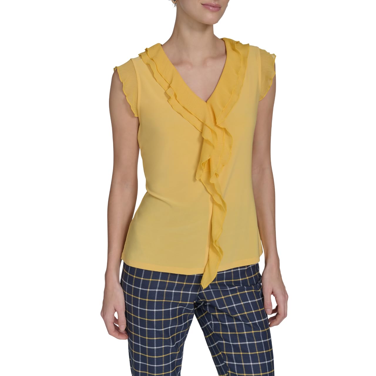 Tommy Hilfiger Women’s Suits Sleeveless Mixed Media Knit Top, Deep Maize, Large