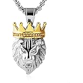 HZMAN Men's Silver Gold Tone Stainless Steel Lion King Pendant Necklace Cable Wheat 22+2" Chain