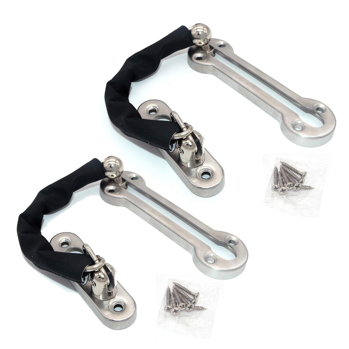 NUZAMAS 2 of Stainless Steel Door Chain Lock, Secondary Door Lock Security, Front Door Limiter, External Door Restrictor, Home Hotel Office Reinforced Solid Stainless Steel, Larger