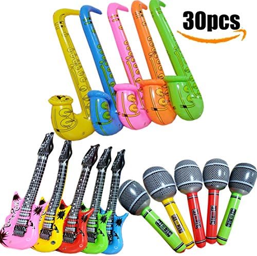 DIY House 31 Pcs party Inflatables Saxophone Microphone Guitar Balloons Party Supplies Musical Instruments Accessories Toys for Party Favors with Pump