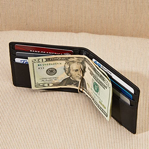 Leatherology Espresso Men's Slim Bifold Wallet with Money Clip, RFID