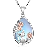 Cargari Animal Moonstone Necklace 925 Sterling Silver Fox/Cat/Butterfly/Dragonfly Pendant Necklace Animal Lovers Gifts