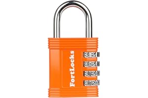 FortLocks Padlock - 4 Digit Combination Lock for Gym Outdoor & School Locker, Fence, Case & Shed – Heavy Duty Resettable Set Your Own Combo – Waterproof & Weatherproof (1 Pack - Orange)