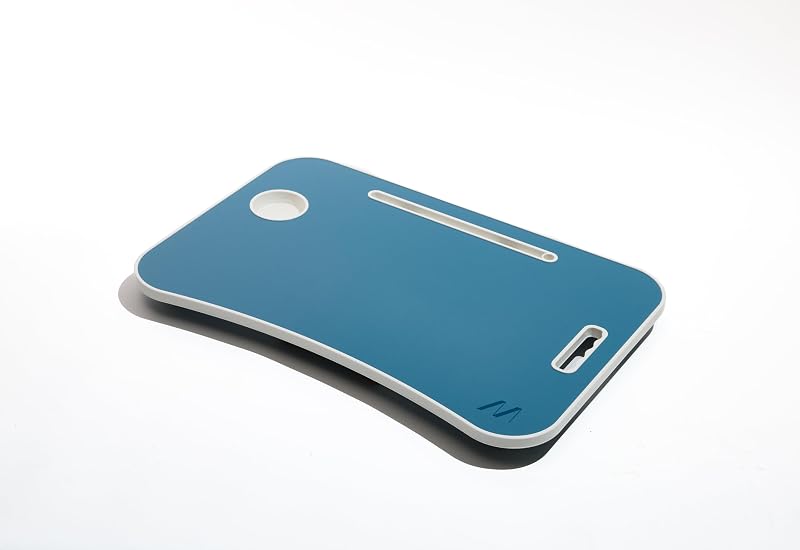 , Mesa para Smart Working, Escritorio Plegable de plástico y Metal, Plegable con portavasos y Soporte para Tablet, para Cama y sofá, 60 x 40 x 30 cm, Color Azul petróleo
