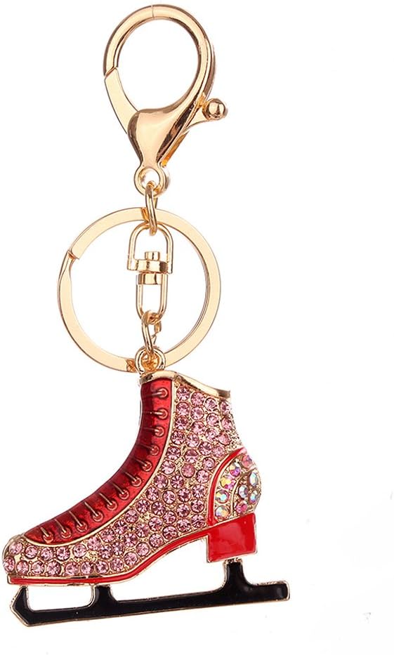 Diamond-Studded Roller Skates Keychain Pendant Women Backpack Ornament Key Ring Pink
