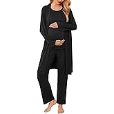 Ekouaer Maternity Nursing Robe Set 3 Pieces Sleeveless Top, Pregnancy Pants & Robe Double Layer Pajamas S-XXL