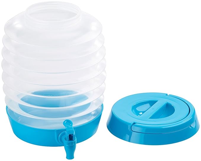 PEARL Wasserkanister faltbar: Faltbares Fässchen, Auslaufhahn, Ständer, 5,5 Liter, blau/transparent (Saftspender)