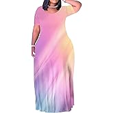 Women's Plus Size Maxi Dresses Short Sleeve Sundress Summer T-Shirt Beach Long Dress with Pockets