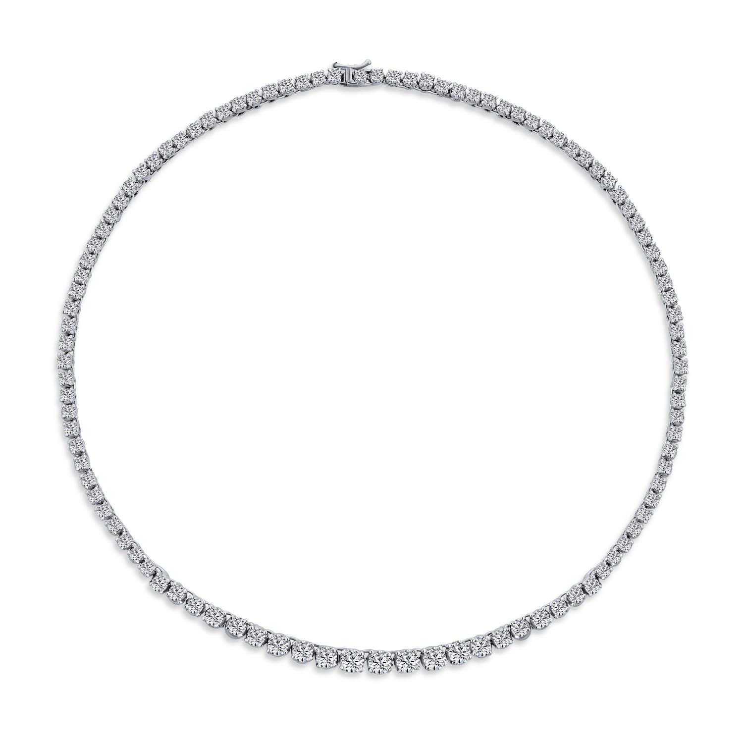 Bling Jewelry Classic Traditional Bridal Cubic Zirconia Graduated AAA CZ Round Prong Set Statement Tennis Necklace Collar For Women Wedding Prom Silver Plated — image 1