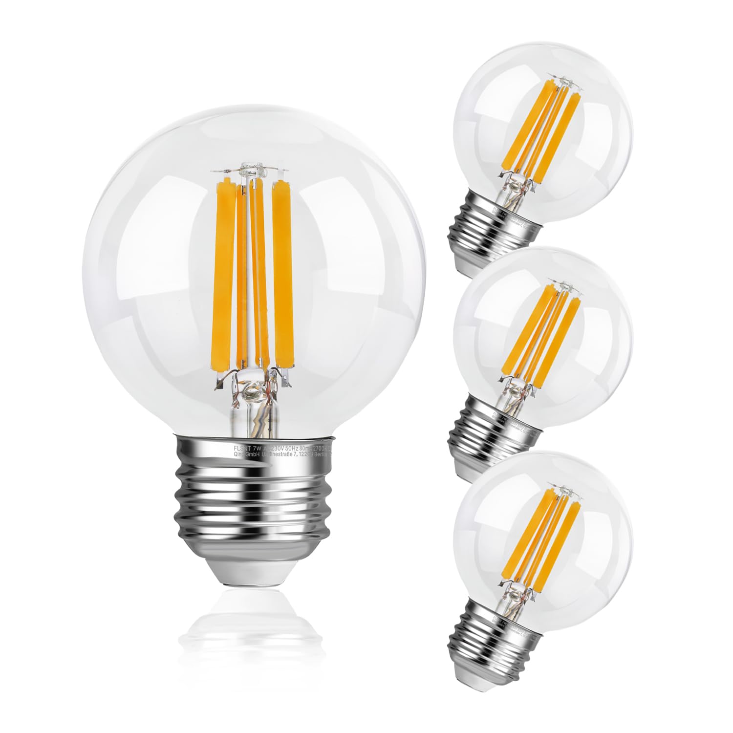 FLSNT Dimmable E27 Screw Bulb, G60 LED Filament Edison Screw in Light Bulb, 7W (60W Equivalent), 806LM E27 Vintage Light Bulbs Warm White 2700K, Clear Glass, Pack of 4