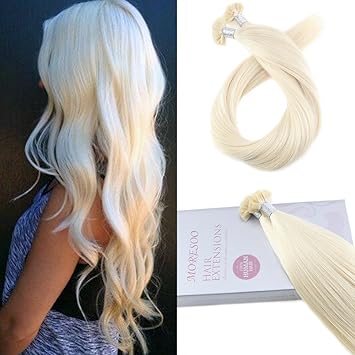 Moresoo 14 Blonde Hair Extensions Flat Tip Human Hair Brazilian