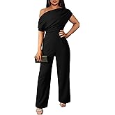 YMDUCH Women's Casual Sleeveless Off Shoulder Wide Leg Long Pant Jumpsuits