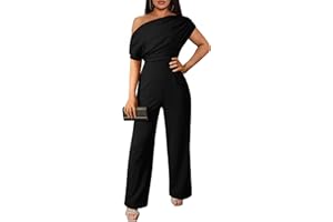 YMDUCH Women's Casual Sleeveless Off Shoulder Wide Leg Long Pant Jumpsuits