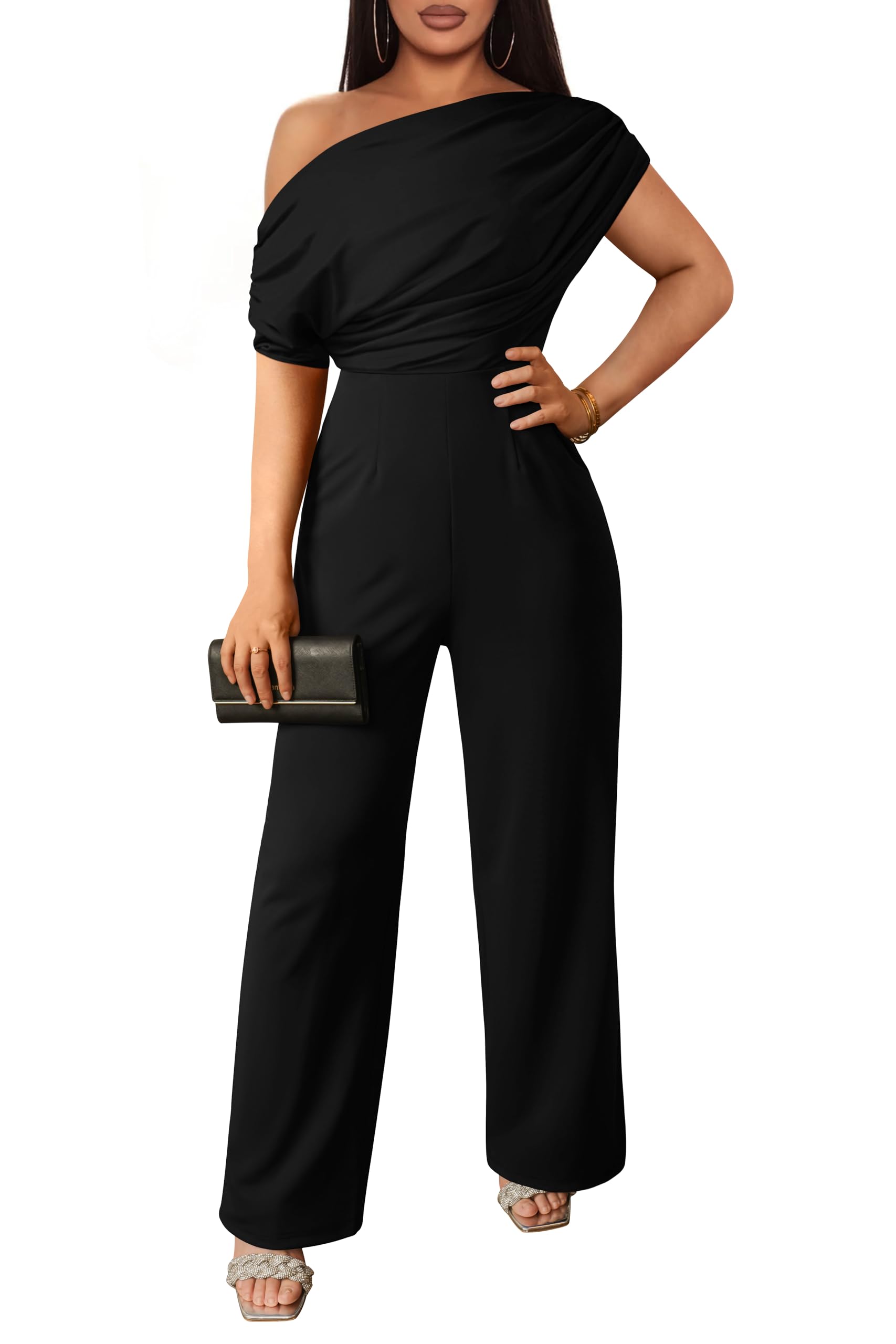 Photo 1 of ***ITEM CORRECT****YMDUCH Women's Casual Sleeveless Off Shoulder Wide Leg Long Pant Jumpsuits Black Large