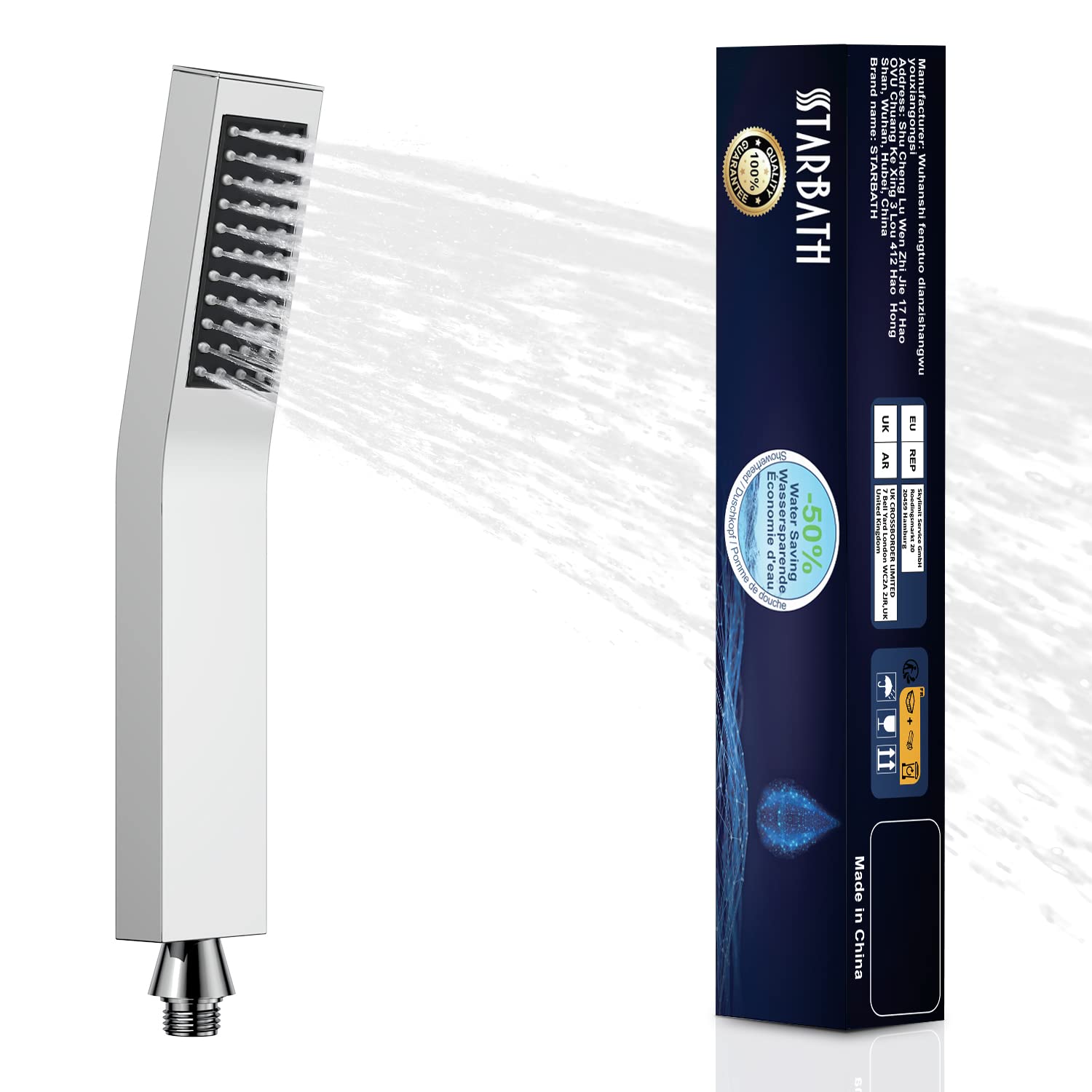 STARBATH Hand Shower Water-Saving Round High Pressure Water Saving Handheld Shower Head with 3-Function Handheld Shower Head ABS (Chrome Hand Shower)