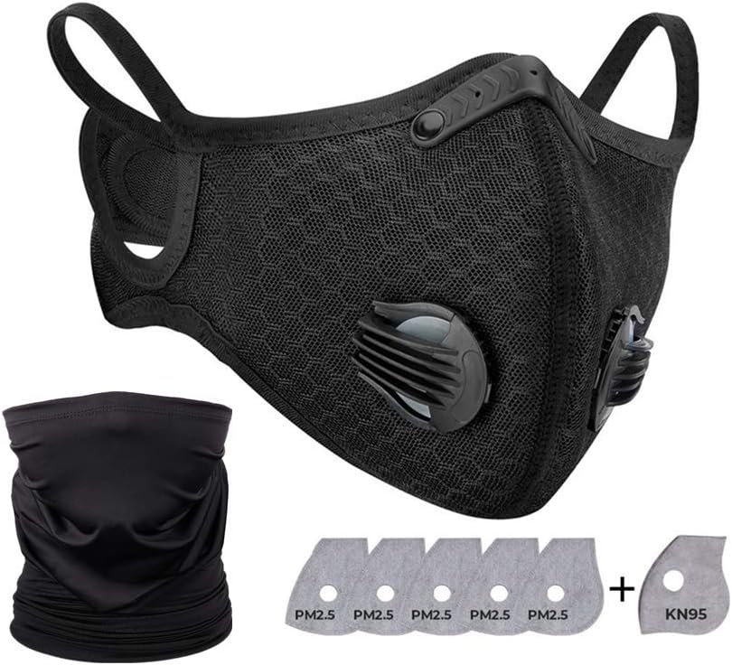 Anti-Pollution Riding Bandana Motorcycle, Face Cover Balaclavas for Bike Cycling Windproof, 1 Cover + 1 Bandana + 6 Filters, 1 Coaster