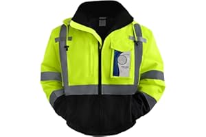 TCCFCCT Reflective Jacket, Waterproof Hi Vis Jackets for Men Security, Class 3 High Visibility Safety Jackets for Men Work, Warm Winter Bomber Work Jackets for Men with Black Bottom, J-Yellow XXL