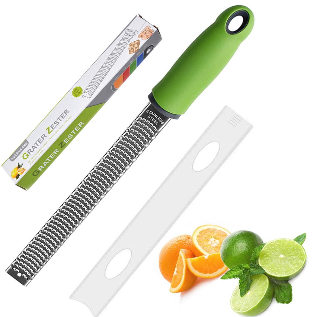 Hoshen 5 Colors Stainless Steel Lemon Grater, Multifunctional Cheese Grater, Sharp Stainless Steel Blade and Protective Cover, Safe Dishwasher - Green