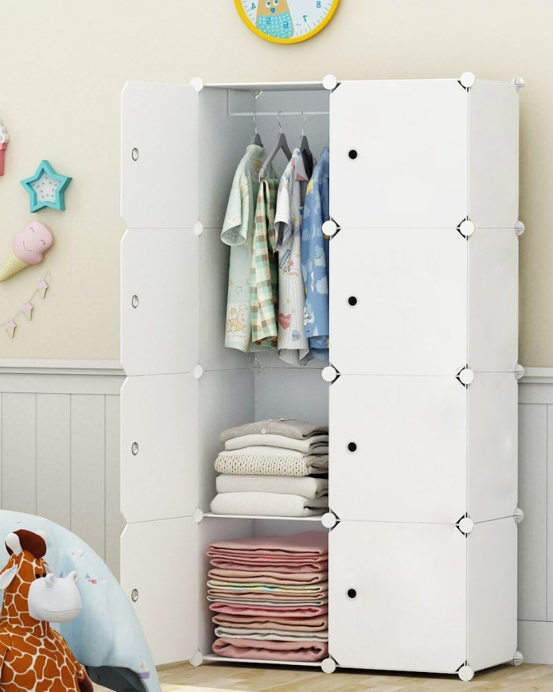 Elpitha Wardrobe Portable Clothes Closet Organizer Bedroom Armoire Dresser Cube Storage,5 Cubes&1 Hanging Section
