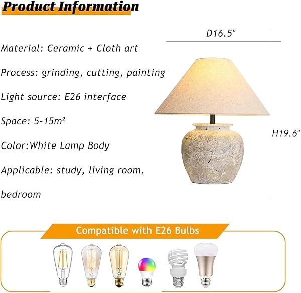 SANDYHA RUSTIC FARMHOUSE CROCK POT TABLE LAMP HANDMADE CREATIVE CERAMIC TABLE LAMP SOUTHWEST WHITE LAMP BODY WITH OFF-WHITE FABRIC LAMPSHADE BEDSIDE NIGHTSTAND FOR LIVING ROOM BEDROOM HOME OFFICE