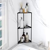 XEENEW Standing Shower Caddy Corner, 3 Tier Stainless Steel Shower Organizer Stand, Rustproof Corner Shower Shelves, Corner Shower Caddy Bathroom Shower Stand, Black