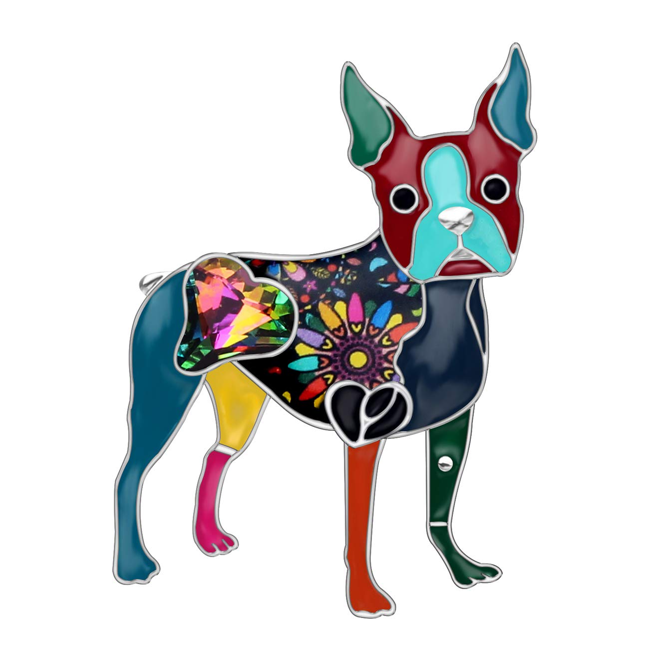 Bonsny Enamel Alloy Rhinestone Boston Terrier Dog Brooches Pin Jewelry For Women Girls Novelty Gift Charms (Multi)