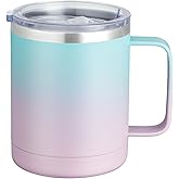 MEWAY 12oz Coffee Mug With Handle and Sliding Lid,Stainless Steel Travel Tumbler Cup with Handle,Double Wall Vacuum Insulated Camping Cup for Hot & Cold Drinks Tea (Bubble Gum,Set of 1)
