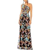 Floral Sequin Lace-up One Shoulder Gown by Mac Duggal