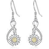 Dreamboat Sunflower Daisy Dangle Drop Earrings for Women 925 Sterling Silver Flower Dangling Hook Earring Christmas Mother's Day Birthday Jewelry Gifts for Wife Daughter