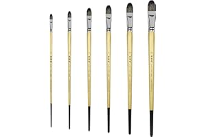 XDT#6386 Filbert Artist Paint Brush 6 Piece Set Medium Stiff Black Hog Bristle Extra Long Handle #2#4#6#8#10#12, Acrylic Oil 