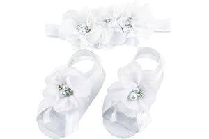 LDDCX Baby girls infant crochet butterfly headbands and knitted flower barefoot sandals.(BBFJ3) (Flower White)