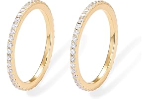 PAVOI 14K Gold Plated Solid 925 Sterling Silver CZ Simulated Diamond Stackable Ring Eternity Bands for Women