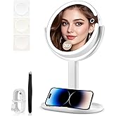 MIYADIVA Makeup Mirror with Lights, 30X Magnifying Mirror with 2-Sided Switch, Vanity Mirror with 3 Colors and Adjustable Brightness, 80 LEDs, Ideal Gift for Daily Makeup and Skincare, 8.8 Inches