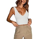 REORIA Butsmooth® Women’s Trendy Sexy Plunge Deep V Neck Sleeveless V Backless Slim Fit Going Out Crop Tank Tops